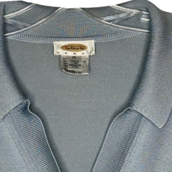 Talbots 70% Silk Collared V-Neck Lightweight Cardigan - Light Med. Blue - 2X - Picture 4 of 8
